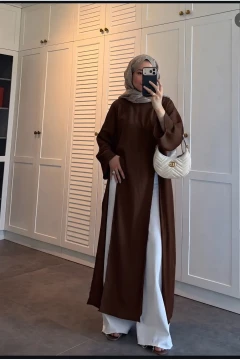 تونیک بلند مشکی قهوه‌ای با جزئیات چاک