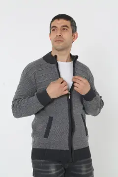 کاردیگان و ژاکت با زیپ مردانه طوسی سوپر باتال بافتنی