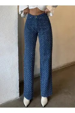 شلوار گشاد زنانه با طراحی خاص و رنگ آبی با کمر بلند