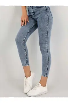 شلوار جین اسکینی آبی روشن با کمر بلند