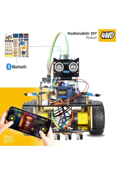 ست کدگذاری ربات خودرو 4 چرخ Arduino سازگار 4WD-BLE (با کتاب الکترونیکی و بسته بندی، بلوتوث)