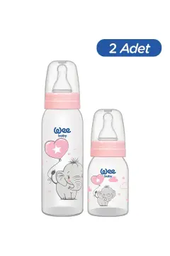 ست شیشه شیر کلاسیک PP 125 میلی لیتر + 250 میلی لیتر صورتی 0-6 ماه