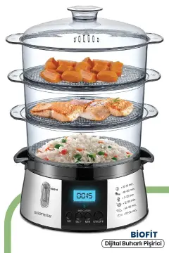 بخارپز دیجیتال 120 دقیقه‌ای با صفحه نمایش LED بیوفیت 10 لیتری GM7268D