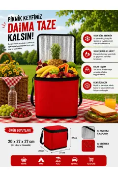کیف ترموس کمپ و پیک نیک با عایق حرارتی قرمز 20x27x27 سانتی‌متر