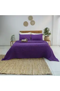 روکش تشک وافر ضد تعریق %100 پنبه - پیکه نرم با سایز بزرگ بنفش - خاکستری 230 x 260 سانتی‌متر