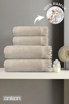 ست حوله جیلنا 4 عددی بژ %100 پنبه - 2 عدد حوله دست 50x90 و 2 عدد حوله حمام 70x140