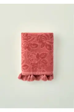 حولۀ دست جکاردی گل رز 100% پنبه‌ای مرواریدی (30x50 سانتی‌متر)