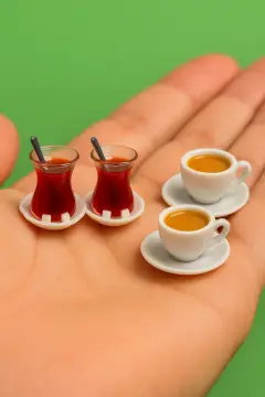 4 تایی 2 چای 2 قهوه – لوازم جانبی مینیاتوری خانه عروسکی و دیوراما تلفن تزئینی