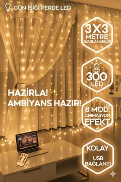 پرده پری USB LED با 8 حالت مختلف کنترل از راه دور 3mx3m (300 سانتی‌متر در 300 سانتی‌متر)