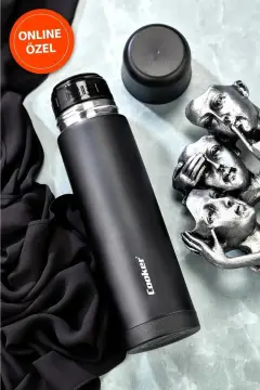 ترموس دو جداره استیل ضد زنگ 750 میلی لیتر سیاه (چای قهوه پیک نیک کمپینگ فضای باز دفتر هتل کافه مدرسه)