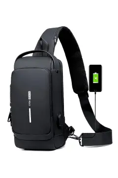 کیف دوشی و کمری مردانه مشکی با خروجی USB مدل new222