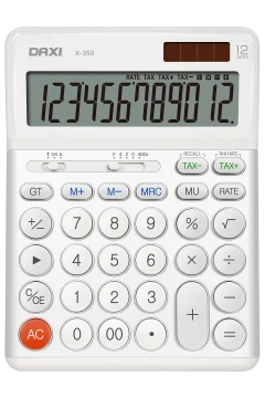 محاسبه‌گر 12 رقمی X-350 سفید با قابلیت محاسبه مالیات، 14x19 سانتی‌متر