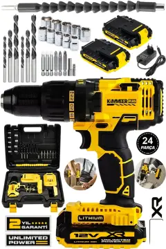 کیمیر پلاس 12 ولت 1.5 آمپر ساعت ش gearbox دو باتری شارژی 24 قطعه دریل پیچ گوشتی شارژی