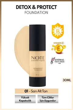 فونداسیون دتوکس و پروتکت با SPF 15 و پوشش بالا - 01 بژ