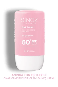 کرم ضد آفتاب مایع صورتی با SPF50+ و خاصیت ضد لک Pink Touch