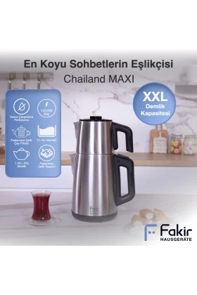 چای‌ساز چیلند مکس XXL استیل 1650 وات 2 لیتری با 1.45 لیتر قوری و خاموشی خودکار