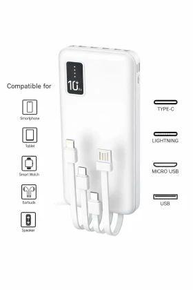 پاوربانک چندکاره با نمایشگر دیجیتال 10.000 Mah، سیاه، دستگاه شارژ قابل حمل LCD