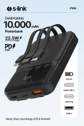 پاوربانک LCD سیاه 10000mAh PRM با کابل داخلی HSC22.5W+PD20W