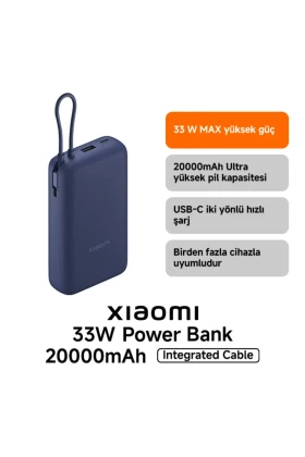 پاور بانک با پورت USB و USB-C و کابل USB-C یکپارچه 20000mAh 33W BHR8975GL - آبی