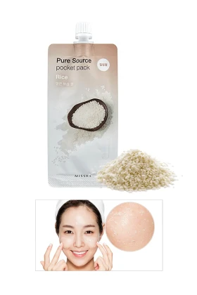 ماسک پاک کننده و روشن کننده با عصاره برنج، اثر لایه‌برداری، بسته جیبی Pure Source