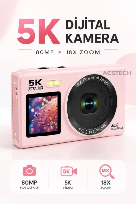 دوربین دیجیتال با دو صفحه نمایش 5K | 80 مگاپیکسل | زوم 18X | همراه با کارت حافظه 32GB