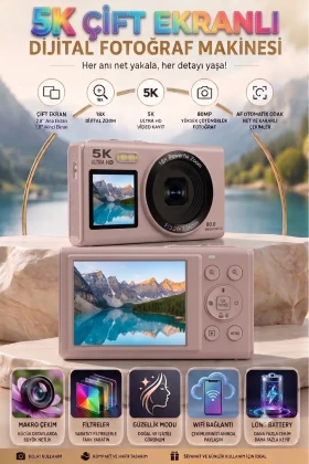دوربین ویدئویی دیجیتال رترو 5K با دو صفحه نمایش 80 مگاپیکسل / زوم 18 برابر / با کارت SD هدیه / دوربین عکاسی دیجیتال و لاگ