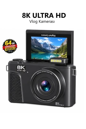 دوربین ویدئویی دیجیتال رترو 8K با 88 مگاپیکسل و زوم 18 برابر و فلاش (هدیه کارت 64 گیگابایتی) برای ویدیو بلاگ
