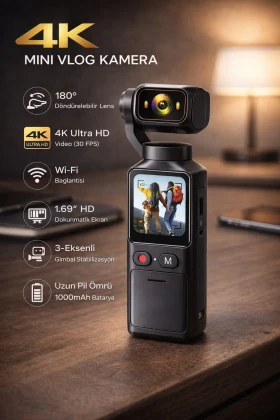 دوربین ویدئویی مینی و 4K با لنز چرخشی 180 درجه و صفحه لمسی