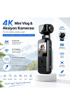 دوربین اکشن مینی 4K Ultra HD | Wi-Fi، لنز چرخشی 270°، تثبیت‌کننده EIS