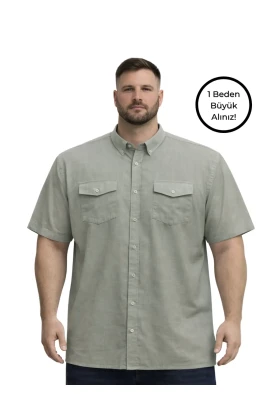 پیراهن کوتاه آستین‌دار مردانه بزرگ سایز با رنگ خاکی و دو جیب 3XL-4XL-5XL-6XL-7XL-8XL
