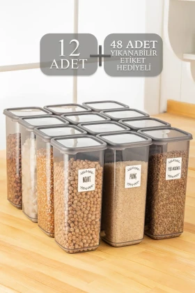 ست ادویه‌جات مگا با برچسب پینو 12 عددی - ظرف نگهدارنده ادویه مربع با درب 12x1700 میلی‌لیتر