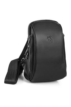 کیف دوشی مردانه، کیف بدن، کیف کمر و کوله پشتی سیاه از چرم وگان مدل Etn-72-s