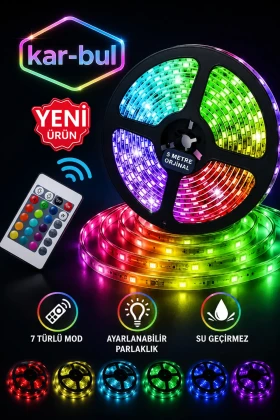 چراغ LED نوار RGB با کنترل از راه دور 5 متری برای فضاهای داخلی و خارجی با چسب سیلیکونی