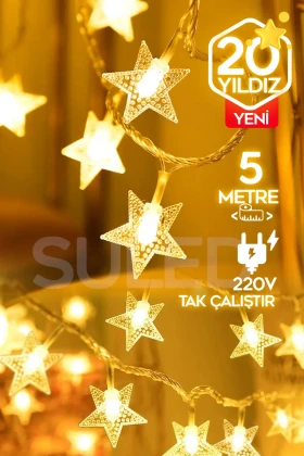 چراغ تزیینی LED 5 متری با 20 ستاره 220 ولت با دوشاخه نور روز برای تزئینات و فضاسازی مهمانی