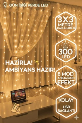 پرده پری USB LED با 8 حالت مختلف کنترل از راه دور 3mx3m (300 سانتی‌متر در 300 سانتی‌متر)