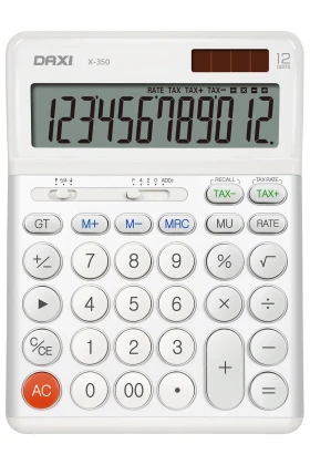 محاسبه‌گر 12 رقمی X-350 سفید با قابلیت محاسبه مالیات، 14x19 سانتی‌متر