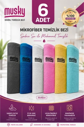دستمال تمیزکننده جادویی میکروفیبر 6 عددی برای شیشه، آینه، آشپزخانه، حمام و خودرو (40/30 سانتیمتر)