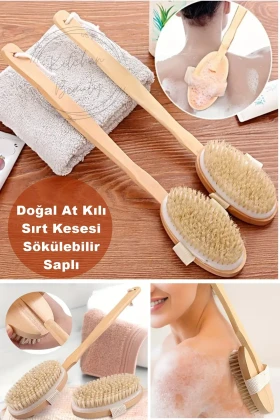 کیسه حمام طبیعی با دسته چوبی و برس نرم