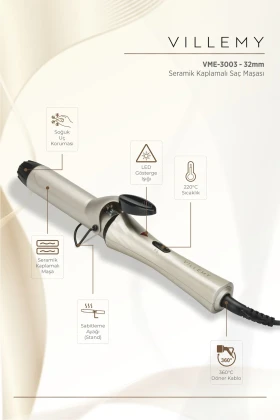 فر کننده موی حرفه‌ای سرامیکی 32 میلی‌متری – امواج بزرگ و طبیعی - VME-3003