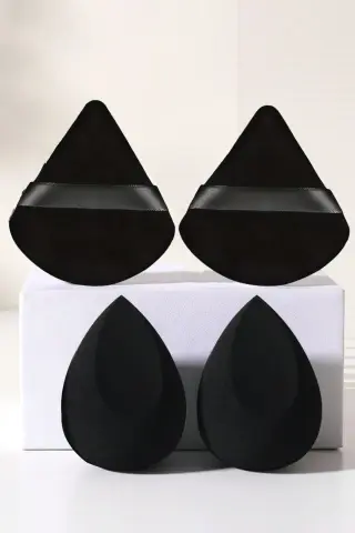 پک ۴ عددی اپلیکاتور پودر فونداسیون سیاه حرفه‌ای و کرم بی‌بی