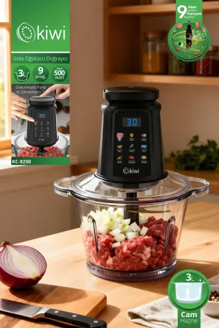 خردکن غذا KC-8250 | موتور قوی 500 وات و کاسه شیشه‌ای 3 لیتری و 9 تیغه تیتانیومی و صفحه لمسی