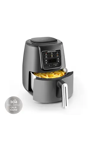 سرخ‌کن هوایی کاراکا مدل Air Pro Cook Köz Steel XL با محفظه استیل رنگ فضایی ۴ لیتر مناسب برای ۴ نفر
