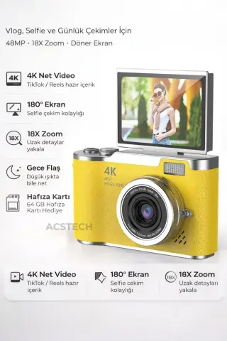 دوربین دیجیتال 4K با کیفیت 48 مگاپیکسل و صفحه نمایش تاشو 18 برابر زوم با فلاش و 64 گیگابایت هدیه منوی فارسی