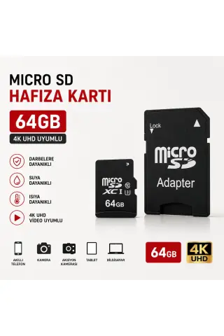 کارت حافظه میکرو SD 64 -128 - 256 گیگابایت کلاس 10 سازگار با 4K UHD با آداپتور SD ضد آب و مقاوم در برابر ضربه