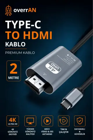 کابل Type-C به HDMI 2 متر، 8K 60Hz، 4K 120Hz | مبدل USB-C به HDTV با سرعت بالا