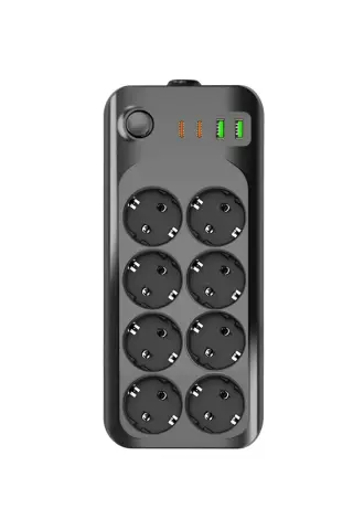 پریز 8 تایی با محافظ کودک و ورودی 2x USB و 2x Type-C و کابل 5 متری 2500W