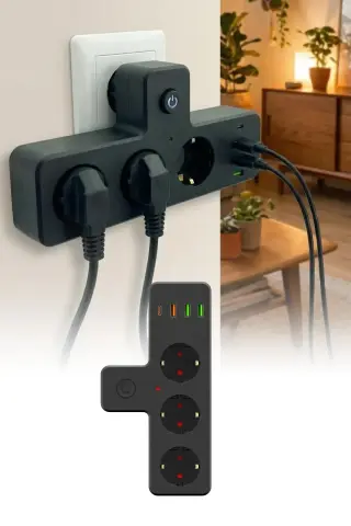پریز چندگانه با محافظ جریان حرارتی و خروجی سریع USB Type-C