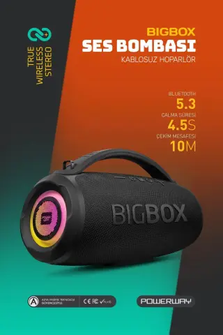اسپیکر بلوتوثی های-فای پاوروی با قدرت 40 وات و دو بیس، دارای پورت USB، کارت حافظه و AUX و نور LED