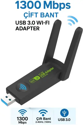 آداپتور وای‌فای USB 3125، گیرنده اینترنت بی‌سیم، کارت شبکه 1300 Mbps USB 3.0 دو بانده 2.4GHz