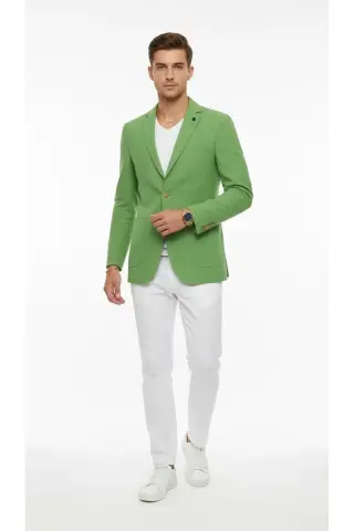 کت بلیزر مردانه اسلیم فیت تک دکمه با دو چاک و جیب‌های پاکتی نیمه آستر دار